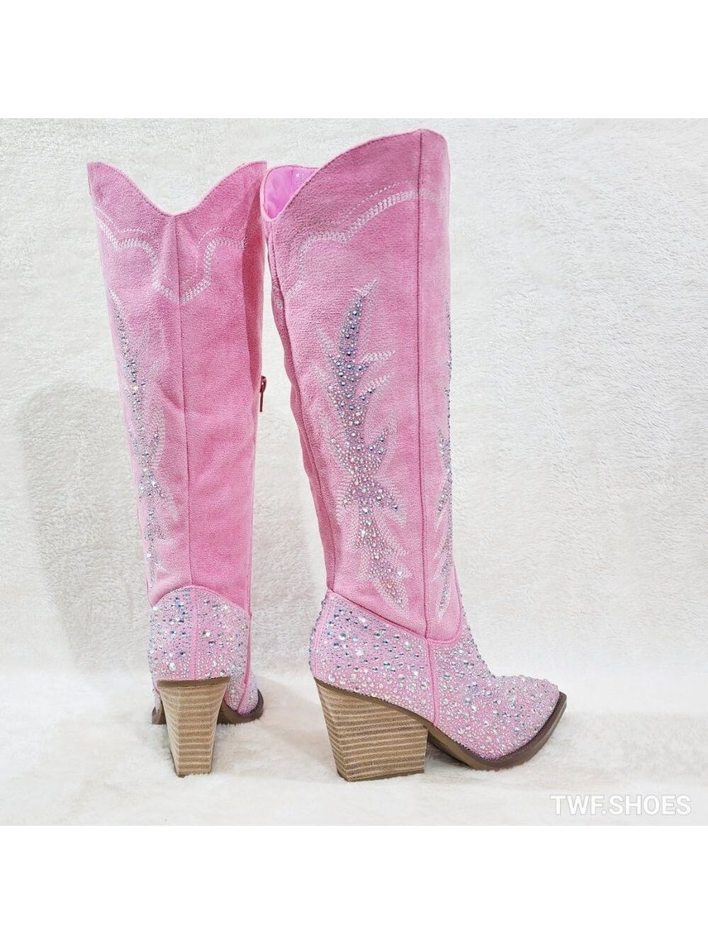 Anniston Baby Pink / Rhinestones Glamour Country Western Cowgirl Knee Boots - Picture 7 of 17